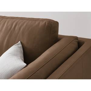 Ecksofa COSO Classic+ mit Ottomane Echtleder - Echtleder Taru: Nougat - Breite: 245 cm - Ottomane davorstehend links - Bettkasten - Schwarz