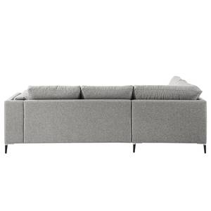 Ecksofa COSO Classic+ mit Ottomane Webstoff - Webstoff Inze: Hellgrau - Breite: 245 cm - Ottomane davorstehend links - Bettkasten - Schwarz