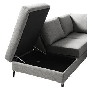 Ecksofa COSO Classic+ mit Ottomane Webstoff - Webstoff Inze: Hellgrau - Breite: 245 cm - Ottomane davorstehend links - Bettkasten - Schwarz