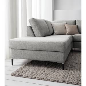 Ecksofa COSO Classic+ mit Ottomane Webstoff - Webstoff Inze: Hellgrau - Breite: 245 cm - Ottomane davorstehend links - Bettkasten - Schwarz