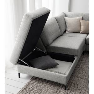 Ecksofa COSO Classic+ mit Ottomane Webstoff - Webstoff Inze: Hellgrau - Breite: 245 cm - Ottomane davorstehend links - Bettkasten - Schwarz