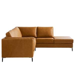 Ecksofa COSO Classic+ mit Ottomane Echtleder - Echtleder Taru: Hellbraun - Breite: 245 cm - Ottomane davorstehend rechts - Keine Funktion - Schwarz