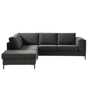 Ecksofa COSO Classic+ mit Ottomane Webstoff - Chenille Rufi: Anthrazit - Breite: 245 cm - Ottomane davorstehend links - Bettkasten - Schwarz