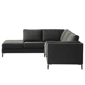 Ecksofa COSO Classic+ mit Ottomane Webstoff - Chenille Rufi: Anthrazit - Breite: 245 cm - Ottomane davorstehend links - Bettkasten - Schwarz