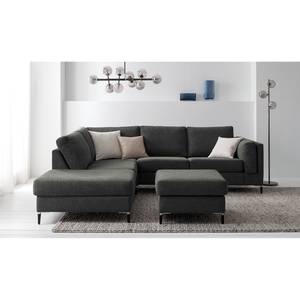 Ecksofa COSO Classic+ mit Ottomane Webstoff - Chenille Rufi: Anthrazit - Breite: 245 cm - Ottomane davorstehend links - Bettkasten - Schwarz