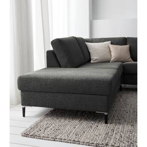 Ecksofa COSO Classic+ mit Ottomane Webstoff - Chenille Rufi: Anthrazit - Breite: 245 cm - Ottomane davorstehend links - Bettkasten - Schwarz