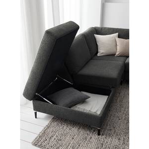 Ecksofa COSO Classic+ mit Ottomane Webstoff - Chenille Rufi: Anthrazit - Breite: 245 cm - Ottomane davorstehend links - Bettkasten - Schwarz