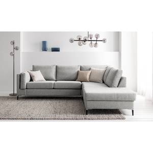 Ecksofa COSO Classic+ mit Ottomane Webstoff - Webstoff Inze: Hellgrau - Breite: 245 cm - Ottomane davorstehend rechts - Bettkasten - Schwarz