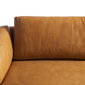 Canapé d’angle COSO Classic+ ottomane Cuir véritable - Cuir véritable Taru : Marron clair - Largeur : 245 cm - Méridienne longue à droite (vue de face) - Coffre de lit - Noir