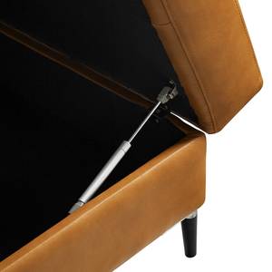 Canapé d’angle COSO Classic+ ottomane Cuir véritable - Cuir véritable Taru : Marron clair - Largeur : 245 cm - Méridienne longue à droite (vue de face) - Coffre de lit - Noir