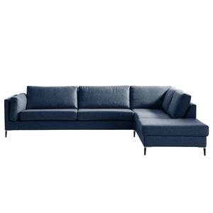 Ecksofa COSO Classic+ mit Ottomane Webstoff - Webstoff Inze: Blau - Breite: 311 cm - Ottomane davorstehend rechts - Bettkasten - Schwarz