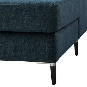 Wohnlandschaft COSO Classic+ Webstoff - Chenille Rufi: Blau - Longchair davorstehend rechts / Ottomane links - Bettkasten - Schwarz