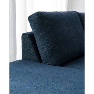 Wohnlandschaft COSO Classic+ Webstoff - Chenille Rufi: Blau - Longchair davorstehend rechts / Ottomane links - Bettkasten - Schwarz