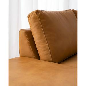 Canapé panoramique COSO Classic+ Cuir véritable - Cuir véritable Taru : Marron clair - Méridienne courte à droite / longue à gauche (vue de face) - Coffre de lit - Noir