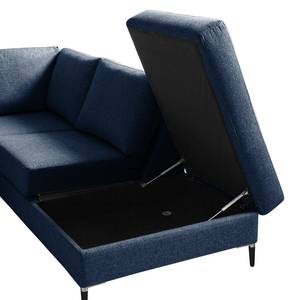 Wohnlandschaft COSO Classic+ Webstoff - Webstoff Inze: Blau - Longchair davorstehend links / Ottomane rechts - Bettkasten - Schwarz