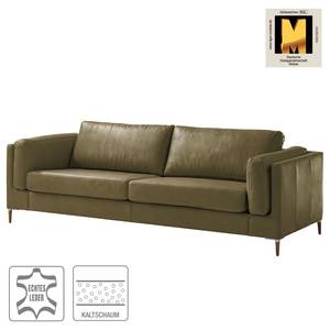 3-Sitzer Sofa COSO Classic+ Echtleder - Echtleder Taru: Olivgrün - Eiche Dunkel