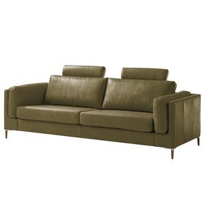 3-Sitzer Sofa COSO Classic+ Echtleder - Echtleder Taru: Olivgrün - Eiche Dunkel