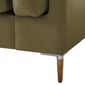 3-Sitzer Sofa COSO Classic+ Echtleder - Echtleder Taru: Olivgrün - Eiche Dunkel