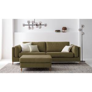 3-Sitzer Sofa COSO Classic+ Echtleder - Echtleder Taru: Olivgrün - Eiche Dunkel