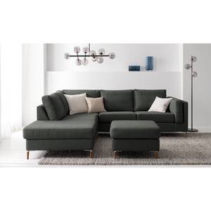 Gestoffeerde hocker COSO Classic+ geweven stof - Geweven stof Inze: Donkergrijs - Breedte: 64 cm - Donkere eikenhout