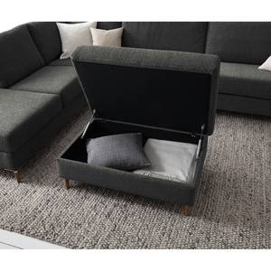 Gestoffeerde hocker COSO Classic+ geweven stof - Chenille Rufi: Antracietkleurig - Breedte: 95 cm - Donkere eikenhout