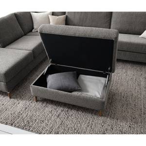 Gestoffeerde hocker COSO Classic+ geweven stof - Chenille Rufi: Grijs - Breedte: 95 cm - Donkere eikenhout