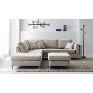 Gestoffeerde hocker COSO Classic+ geweven stof - Chenille Rufi: Beige - Breedte: 64 cm - Donkere eikenhout