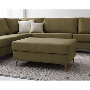 Gestoffeerde hocker COSO Classic+ echt leer - Leer Taru: Olijfgroen - Breedte: 95 cm - Donkere eikenhout