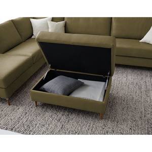 Gestoffeerde hocker COSO Classic+ echt leer - Leer Taru: Olijfgroen - Breedte: 95 cm - Donkere eikenhout