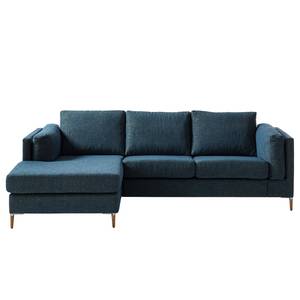 Ecksofa COSO Classic+ mit Longchair Webstoff - Chenille Rufi: Blau - Breite: 246 cm - Longchair davorstehend links - Eiche Dunkel