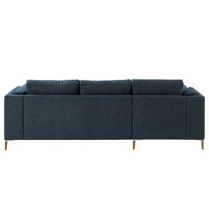 Ecksofa COSO Classic+ mit Longchair Webstoff - Chenille Rufi: Blau - Breite: 246 cm - Longchair davorstehend links - Eiche Dunkel