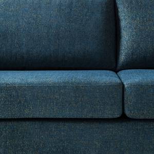 Ecksofa COSO Classic+ mit Longchair Webstoff - Chenille Rufi: Blau - Breite: 246 cm - Longchair davorstehend links - Eiche Dunkel