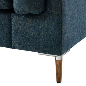Ecksofa COSO Classic+ mit Longchair Webstoff - Chenille Rufi: Blau - Breite: 246 cm - Longchair davorstehend links - Eiche Dunkel