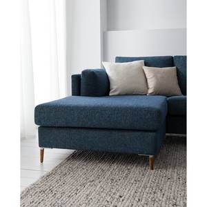 Ecksofa COSO Classic+ mit Longchair Webstoff - Chenille Rufi: Blau - Breite: 246 cm - Longchair davorstehend links - Eiche Dunkel