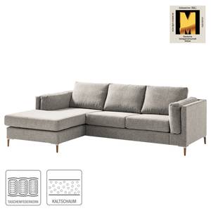 Ecksofa COSO Classic+ mit Longchair Webstoff - Chenille Rufi: Beige - Breite: 246 cm - Longchair davorstehend links - Eiche Dunkel