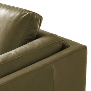 Ecksofa COSO Classic+ mit Longchair Echtleder - Echtleder Taru: Olivgrün - Breite: 246 cm - Longchair davorstehend links - Eiche Dunkel