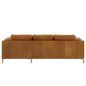 Ecksofa COSO Classic+ mit Longchair Echtleder - Echtleder Taru: Hellbraun - Breite: 246 cm - Longchair davorstehend rechts - Eiche Dunkel