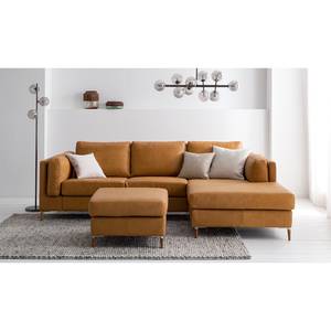 Ecksofa COSO Classic+ mit Longchair Echtleder - Echtleder Taru: Hellbraun - Breite: 246 cm - Longchair davorstehend rechts - Eiche Dunkel