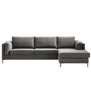 Ecksofa COSO Classic+ mit Longchair Webstoff - Chenille Rufi: Grau - Breite: 287 cm - Longchair davorstehend rechts - Eiche Dunkel