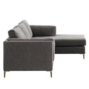 Ecksofa COSO Classic+ mit Longchair Webstoff - Chenille Rufi: Grau - Breite: 287 cm - Longchair davorstehend rechts - Eiche Dunkel