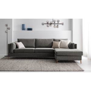 Ecksofa COSO Classic+ mit Longchair Webstoff - Chenille Rufi: Grau - Breite: 287 cm - Longchair davorstehend rechts - Eiche Dunkel