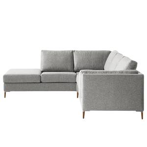 Ecksofa COSO Classic+ mit Ottomane Webstoff - Webstoff Inze: Hellgrau - Breite: 245 cm - Ottomane davorstehend links - Keine Funktion - Eiche Dunkel