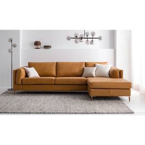 Ecksofa COSO Classic+ mit Longchair Echtleder - Echtleder Taru: Hellbraun - Breite: 287 cm - Longchair davorstehend rechts - Eiche Dunkel