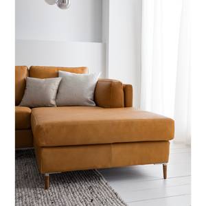 Ecksofa COSO Classic+ mit Longchair Echtleder - Echtleder Taru: Hellbraun - Breite: 287 cm - Longchair davorstehend rechts - Eiche Dunkel