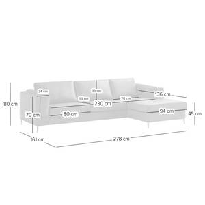 Ecksofa COSO Classic+ mit Longchair Echtleder - Echtleder Taru: Hellbraun - Breite: 287 cm - Longchair davorstehend rechts - Eiche Dunkel