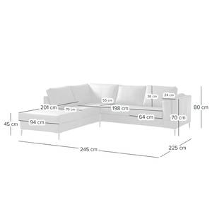 Ecksofa COSO Classic+ mit Ottomane Echtleder - Echtleder Taru: Nougat - Breite: 245 cm - Ottomane davorstehend links - Bettkasten - Eiche Dunkel