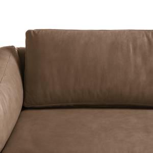 Ecksofa COSO Classic+ mit Ottomane Echtleder - Echtleder Taru: Nougat - Breite: 245 cm - Ottomane davorstehend rechts - Bettkasten - Eiche Dunkel