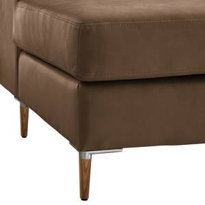 Ecksofa COSO Classic+ mit Ottomane Echtleder - Echtleder Taru: Nougat - Breite: 245 cm - Ottomane davorstehend rechts - Bettkasten - Eiche Dunkel