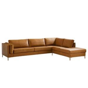 Ecksofa COSO Classic+ mit Ottomane Echtleder - Echtleder Taru: Hellbraun - Breite: 311 cm - Ottomane davorstehend rechts - Keine Funktion - Eiche Dunkel