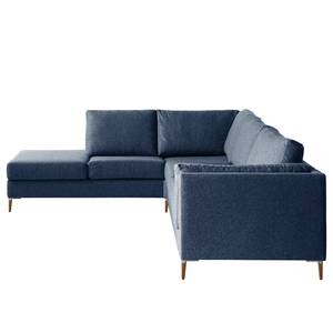 Ecksofa COSO Classic+ mit Ottomane Webstoff - Webstoff Inze: Blau - Breite: 311 cm - Ottomane davorstehend links - Bettkasten - Eiche Dunkel